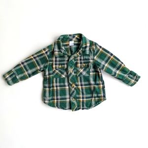Old Navy Green and Gold Plaid Flannel Long Sleeve Button Down Shirt